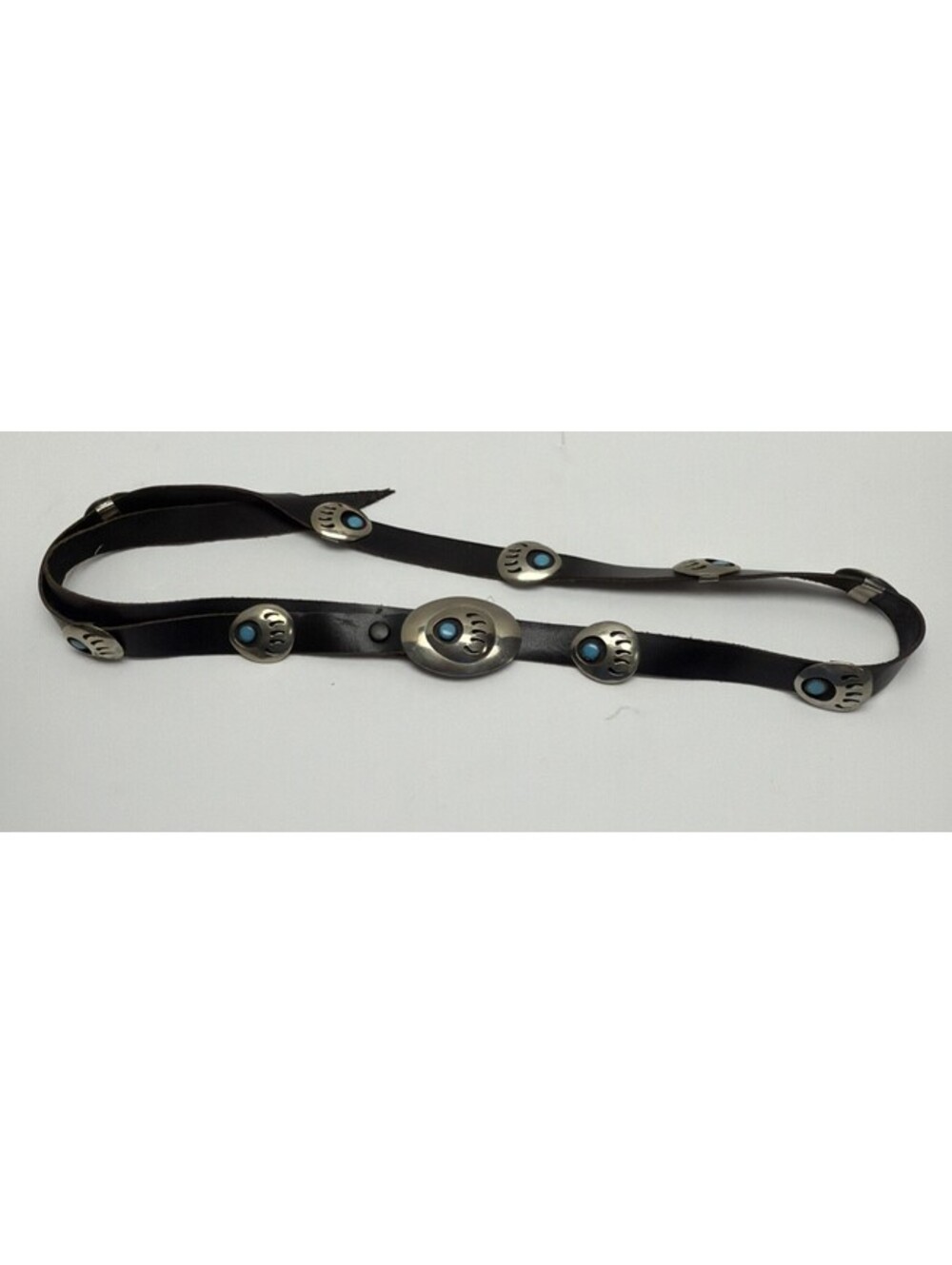 VTG Native Style Leather Silver Concho Bear Claw Turquoise Belt Fully Adjustable
